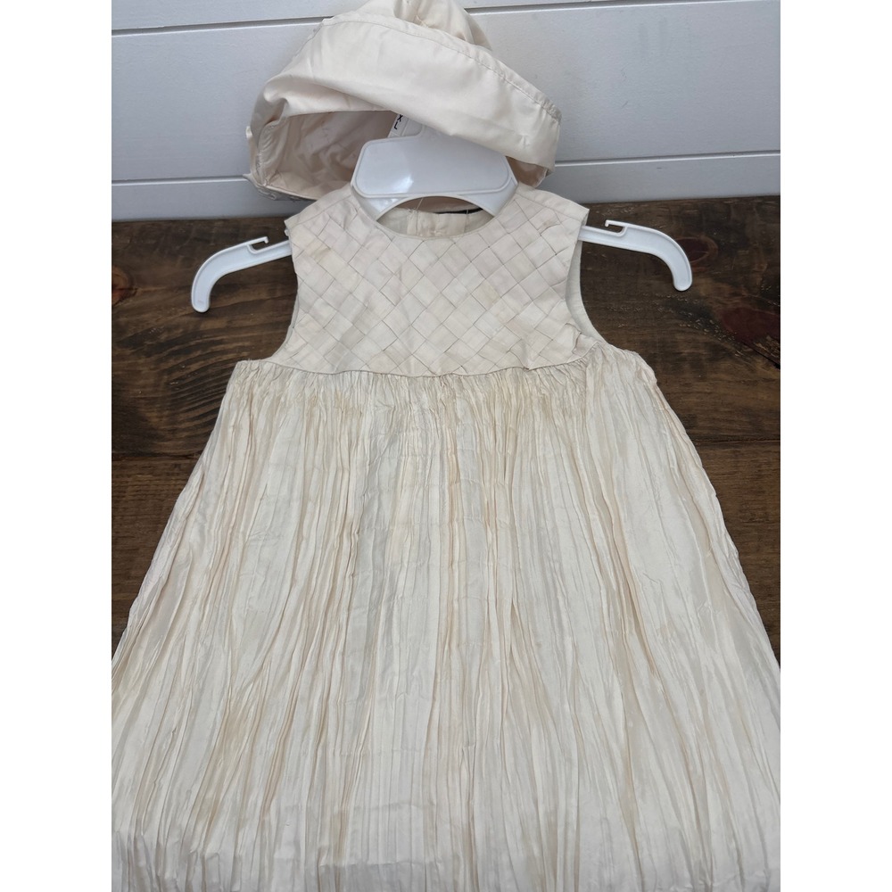Copper Key Girls 2T Cream 100% Silk Dress and Bonnet Set Special Occasion Ivory